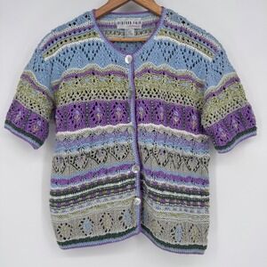 Vintage Bedford Fair Lifestyles Knit Cardigan Small S Grannycore Floral Pastel